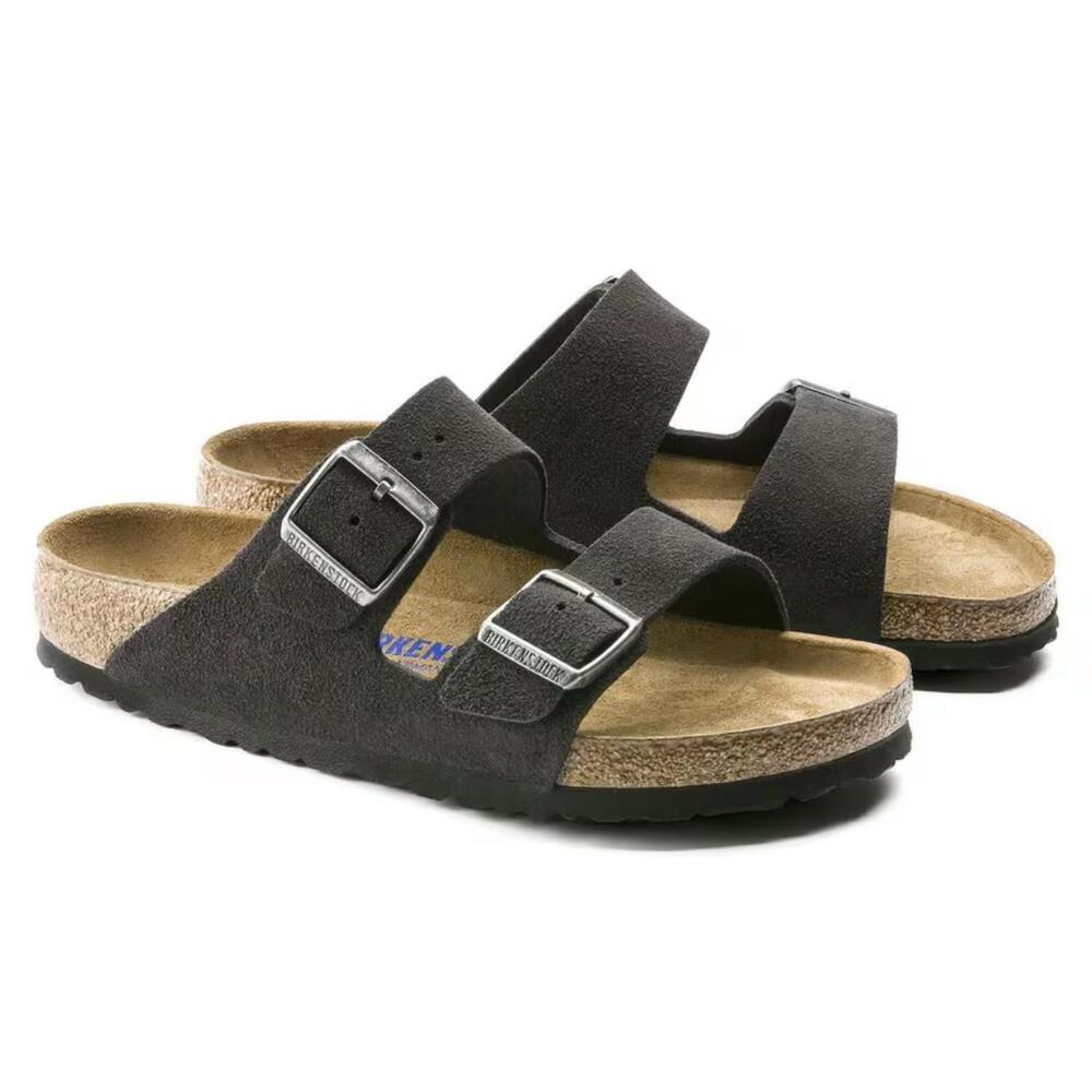 NEW BIRKENSTOCK women's arizona soft footbed suede leather sandal in velvet gray